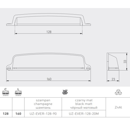 Мебельная ручка GTV EVER 128 мм Черный матовый - UZ-EVER-128-20M