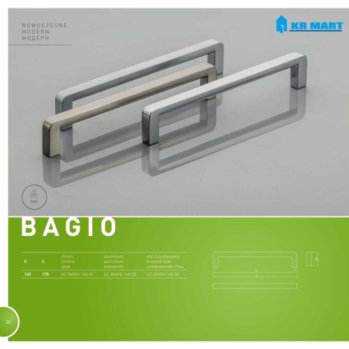 Ручка BAGIO 160 мм Хром - uz-bagio-160-01