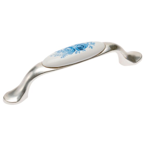 Ручка 728-P Античне срібло + кераміка блакитна квітка blue rose - UP-WP0728-PA-07