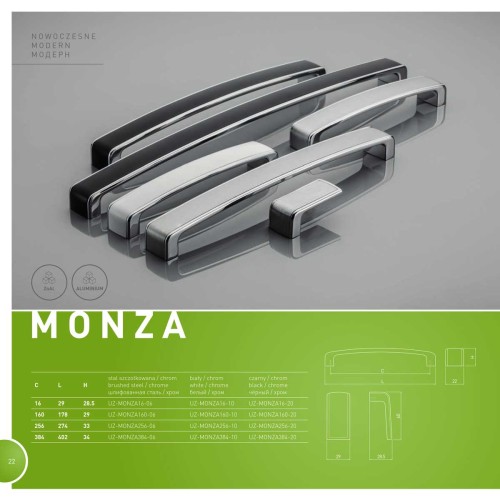Ручка MONZA 384 мм Хром_Чорний - uz-monza384-20