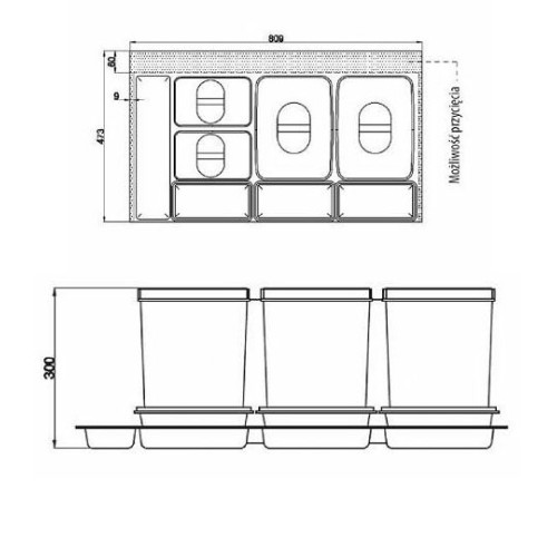 Сегрегатор MULTINO 800мм, 2 X 15л + 2 X 7л + 3 ємності - PB-91644100B5V-A