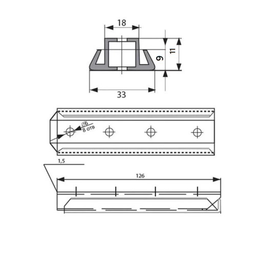 Меблевий рейковий зачіп із оцинкованої сталі, 126 мм - 11917