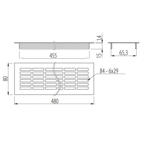 Вентиляційна решітка GTV 80×480 мм, алюміній, колір кашемір - 16554