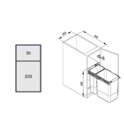 Відро для сміття Rejs JC603 секція 300 (264x480x430) подвійне (1x9L/1x20L) - WE14.1561.05.549