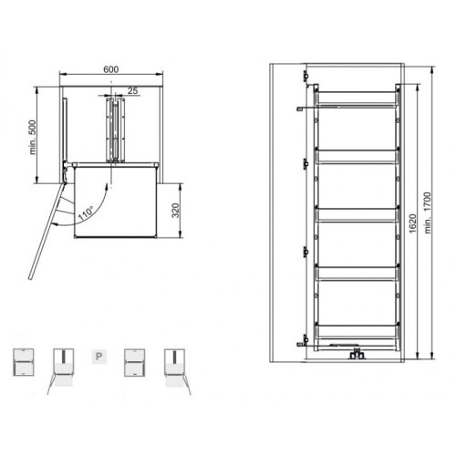 Карго Rejs Maxi Space Puro, 5 полиць, білий/скло, 600 мм, з доводчиком, для високих шаф - 15509