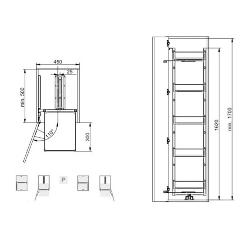 Карго Rejs Maxi Space Puro, 5 полиць, білий/скло, 450 мм, з доводчиком, для високих шаф - 15507