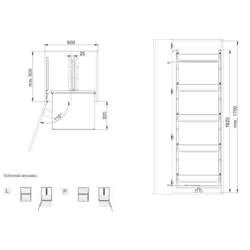 Карго Rejs Maxi Space Classic, 5 полок, графит, 600 мм, с доводчиком, для высоких шкафов - 15518
