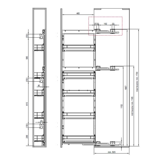 Карго REJS MAXIMA Classic, 5 полок, 200x1700мм, Графит, Правое - WE31.0057.01.924