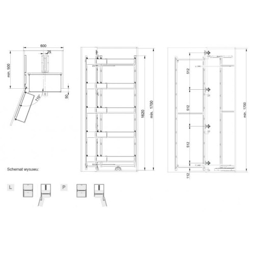 Карго Rejs Maxi Space Duo Puro, 5 полиць, білий/скло, 600 мм, з доводчиком, для високих шаф - 15513