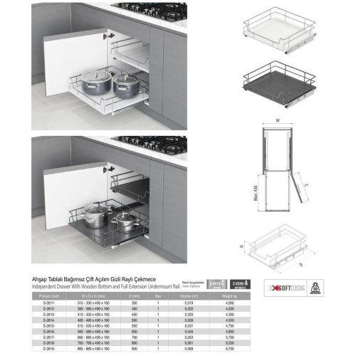 Кошик Starax 600мм + Тандем Blum, повного висування, дерев'яне дно - 14063
