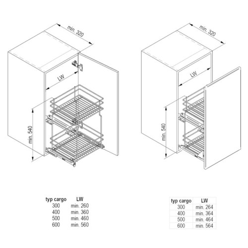 Карго REJS Корзина Мини 2 полки L-300 белая нижние крепление Фасад 300мм VM (без направ.) - WE29.0145.01.003