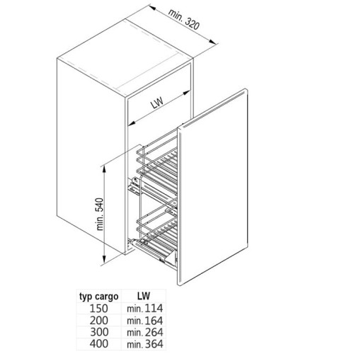 Карго REJS Корзина Мини 2 полки L-300 белая нижние крепление Фасад 200мм VM (без направ.) - WE29.0144.01.003