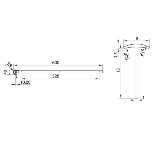 Планка для стільниці сполучна пряма ОптимаЛайн U-R6 38мм - 13712