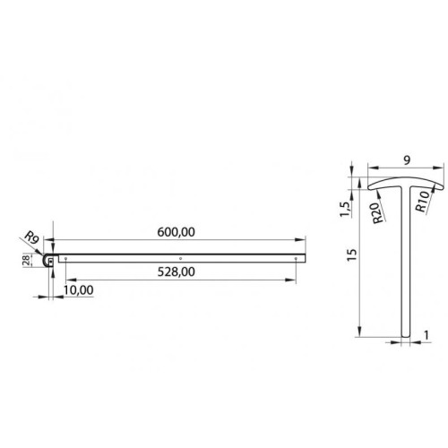 Планка для стільниці сполучна пряма ОптимаЛайн U-R6 28мм - 13707