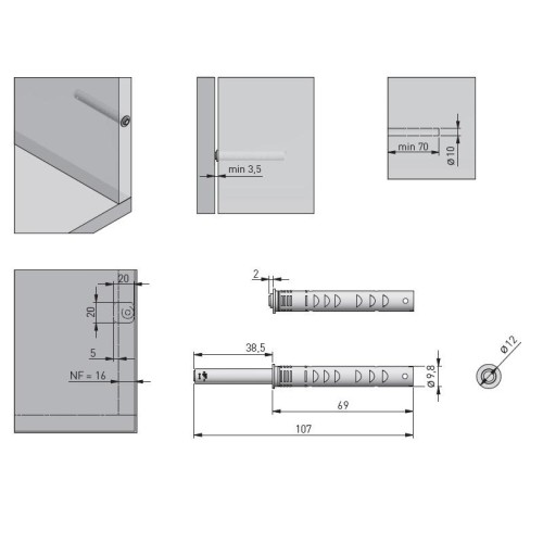 Толкатель GTV Salto Nova, антрацит, с силиконовым окончанием, врезной, длинный - AM-SVN-DL-GM-60