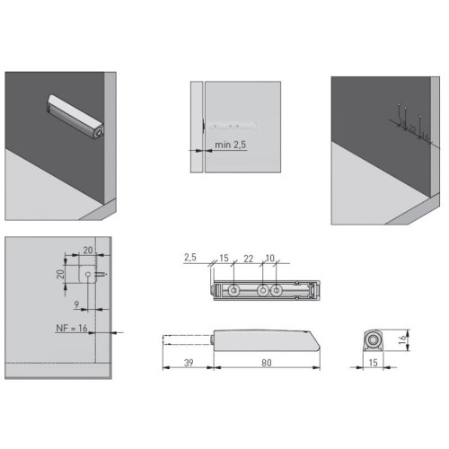 Виштовхувач GTV Salto Nova, чорний, із силіконовим закінченням, накладний, довгий - 14691