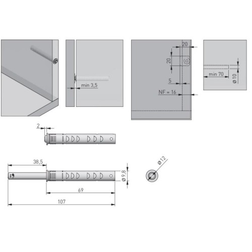 Толкатель GTV Salto Nova, черный, с силиконовым окончанием, врезной, длинный - 14675