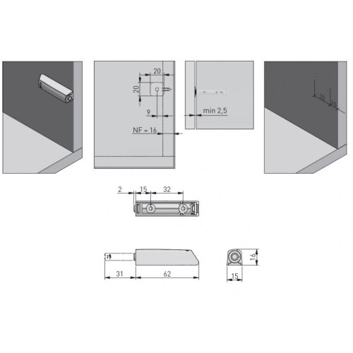 Виштовхувач GTV Salto Nova, чорний, із силіконовим закінченням, накладний, короткий - 14683