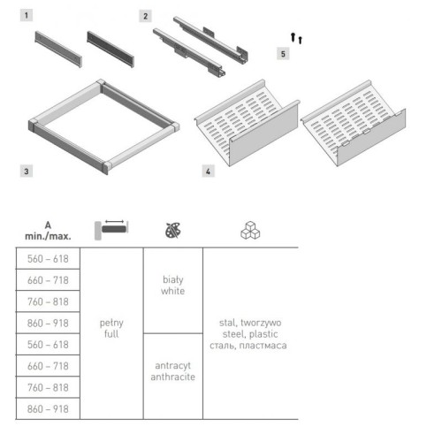 Полиця металева висувна для взуття GTV Elite 800 мм з доводчиком, чорна - 16047