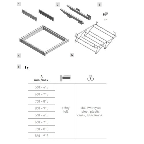 Полиця висувна для взуття GTV Elite 700 мм з доводчиком, чорна - 16042