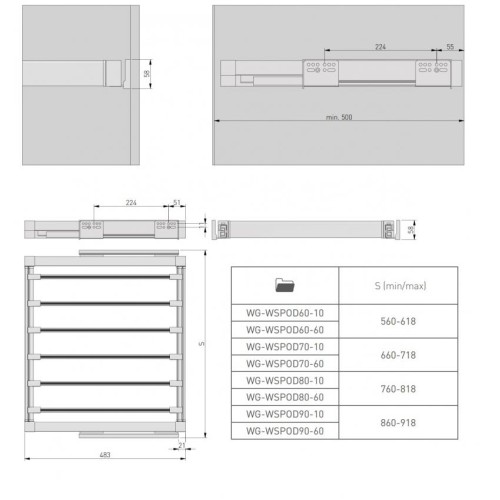 Вішалка висувна для штанів GTV Elite 700 мм з доводчиком, чорна - 16030