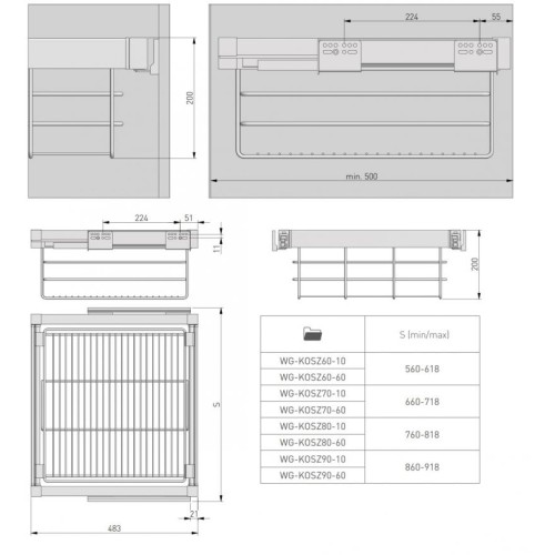 Кошик висувний для білизни GTV Elite 600 мм з доводчиком, чорний - 16033