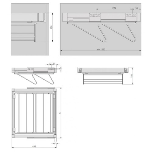 Полиця висувна для взуття GTV Elite 600 мм з доводчиком, чорна - 16041