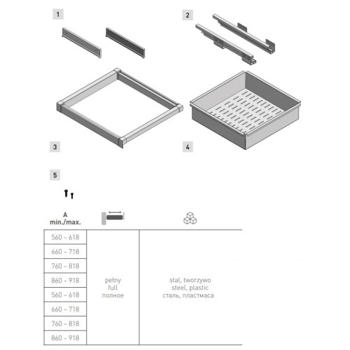 Кошик висувний перфорований для білизни GTV Elite 600 мм з доводчиком, чорний - 16037