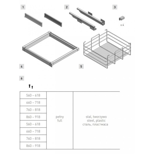 Корзина выдвижная для белья GTV Elite 800 мм с доводчиком, черная - 16035