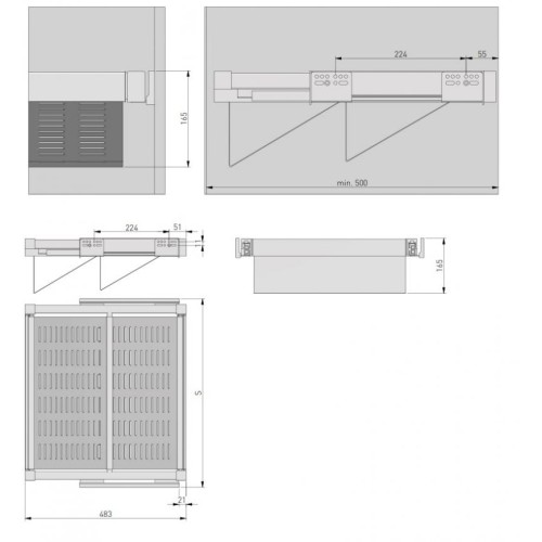 Полка металлическая выдвижная для обуви GTV Elite 600 мм с доводчиком, черная - 16045