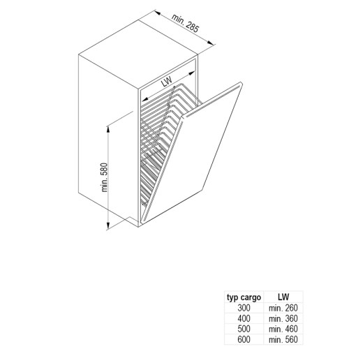 Карго REJS кошик міні для білизни на фасад 300мм білий VM (без напрямних) - WE29.0147.01.003