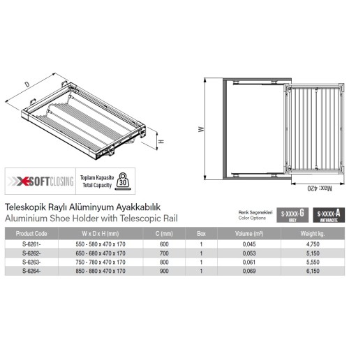 Полиця для взуття Starax, сірий, 800 мм - S-6263-G