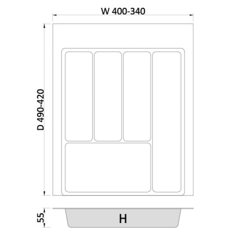 Лоток для столовых приборов REJS MAX Графит 450 мм - 15906