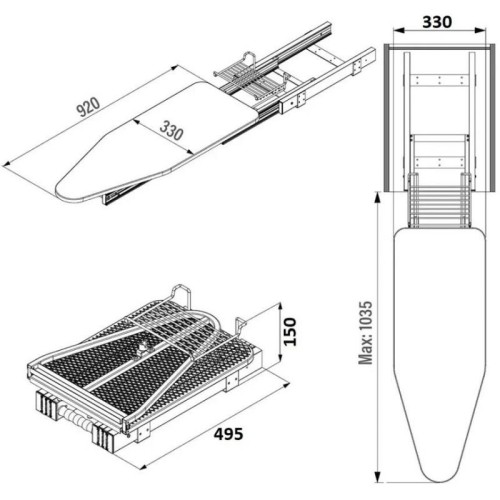 Гладильная доска для гардероба Starax, раскладная, нижнего крепления, серый - 15844