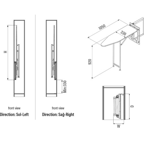 Прасувальна дошка в шафі для гардеробу Starax 160мм розкладна антрацит - S-6611-A