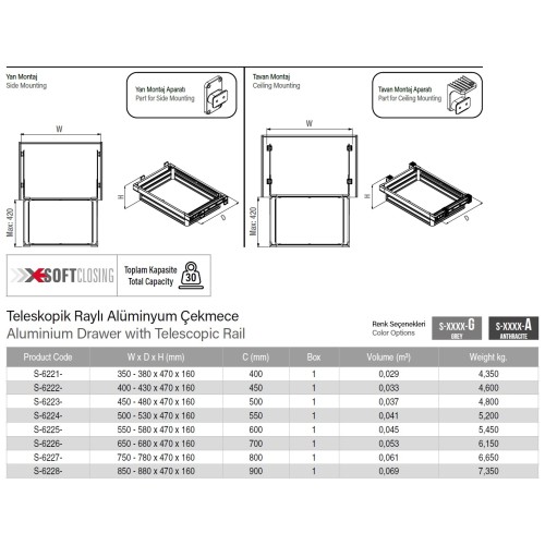 Висувна скринька для білизни Starax, сірий, 800 мм - S-6227-G