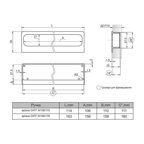 Ручка меблева GIFF 9/106/176 чорний матовий L-163мм - 14286