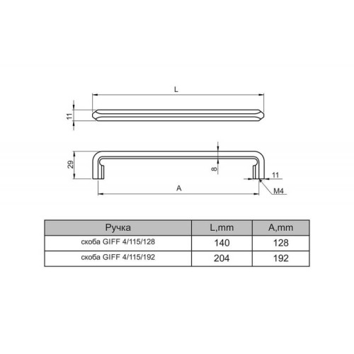 Ручка мебельная GIFF 4/115 белый С-192мм L-204мм - 13896