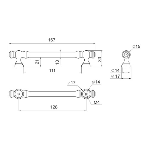 Меблева ручка GIFF 8/169, чорний матовий, L-128 мм - 4649