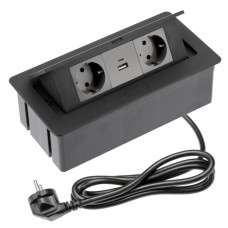 Подовжувач GTV врізний Soft NEW, 2 розетки Schuko + USB A+C, чорний, кабель 1.5 м