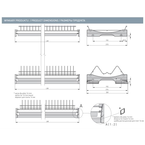 Сушка для посуду GTV Basic 3 біла, 900 мм, з рамою для плит 16-18 мм - OC-B3900-10