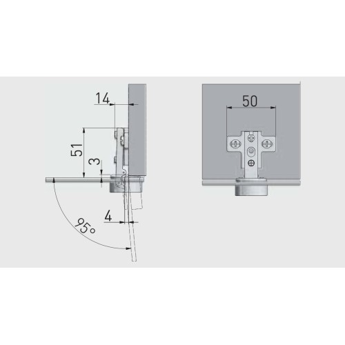 Петля для скла GTV міні, накладна з опорною планкою, чорна, H-0 - 14760