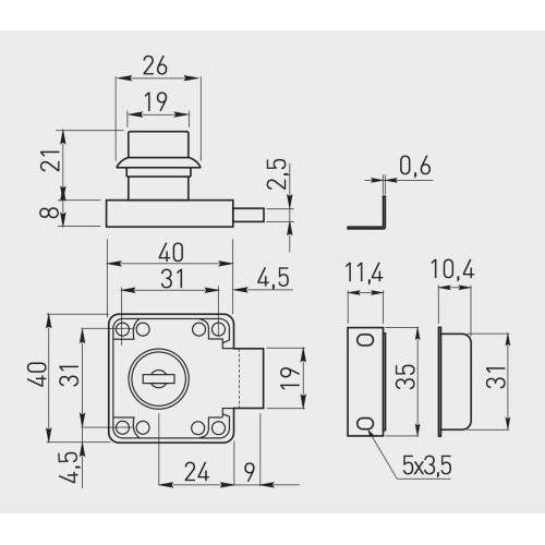 Замок квадратний GTV KM-138 чорний - ZZ-KM-138-01-S20