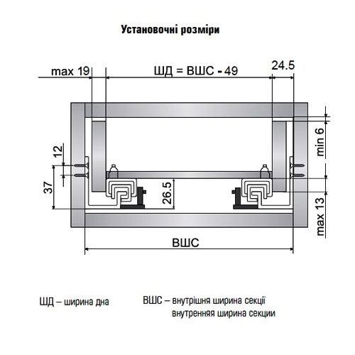 Напрямна прихованого монтажу Linken System Touch Latch 3D (16-19мм) L=400 - 11408