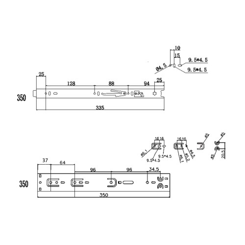 Напрямна телескопічна Linken System з доводчиком L-350 мм - 11618