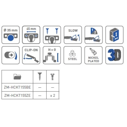 Петля GTV SilentoPro 3D 155° гидравлическая + опорная планка Н=0 clip-on - ZM-HCSLKT155-3DBEO
