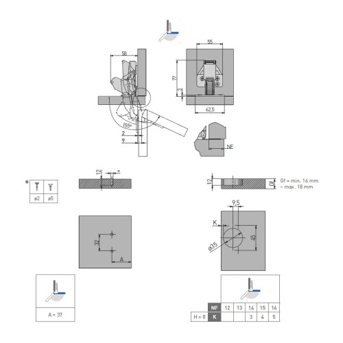 Петля GTV SilentoPro 3D 155 ° Гідравлічна + оп. планка із Євро шурупом Н=0 clip-on - ZM-HCSLKT155-3DZEO