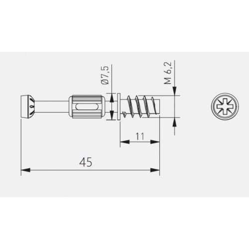 Штифт меблевий Minifix GTV з конфірматним різьбленням, 45 мм, сталь - 7215