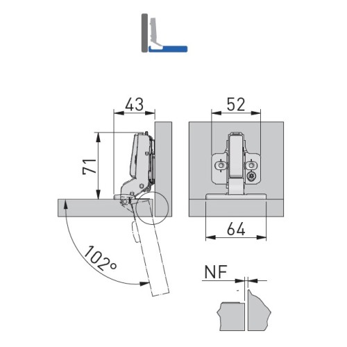 Петля GTV SilentoPro 3D 90 ° внутрішня гідравлічна + оп. планка Н=0 clip-on - ZM-HCSL07-3DBEO