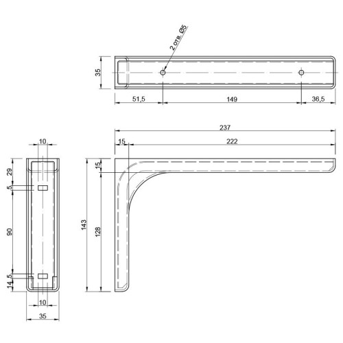 Консоль із пластиковою накладкою L-240 мм хром - 415